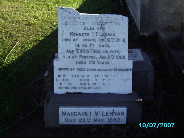 Photo of headstones/Kenneth McLennan d1900 hdstn Timaru
